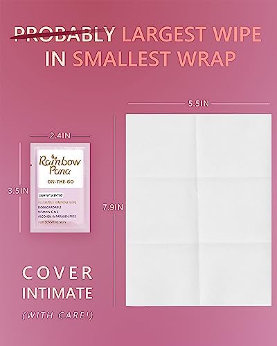 RainbowPana Feminine Wipes, 240 Count ON-THE-GO Individually Wrapped | Flushable Wipes, Travel Wipes for Women, Aloe, Portulaca, Vitamin E | pH Balanced