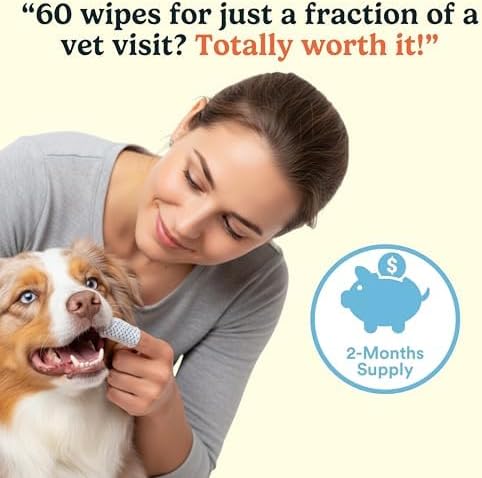 Jasper Dog Dental Wipes, Vet-Recommended Natural Cat & Dog Teeth Cleaning Wipes Dog Teeth Cleaner, Disposable Wipes Fresh Breath PlaqLift Technology Attacks Plaque and Buildup, Unscented, 60 Count
