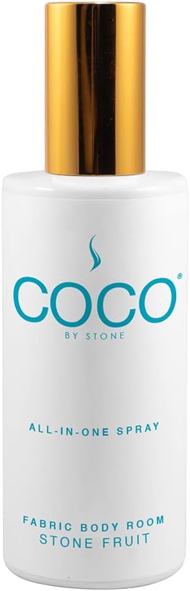 COCO by Stone 5oz All-in-One Spray Stone Fruit Fabric & Room Mist | Shake-and-spray formula for fabrics, pillows, clothing, and rooms with a fresh Stone Fruit fragrance. Vegan & cruelty-free.