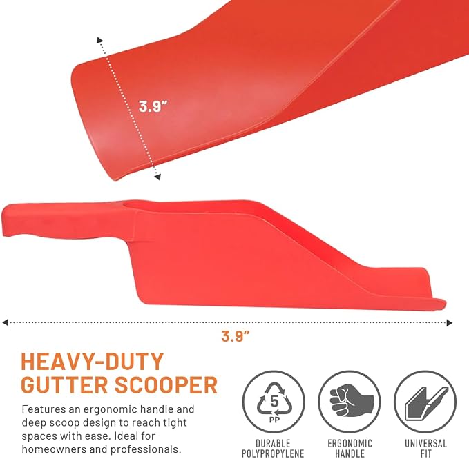 Gutter Scoop Cleaning Tools - Easy Removal of Leaves and Dirt - Deep Curved Gutter Scooper Shovel for Leaves & Debris, High-Impact Polypropylene, Ergonomic Handle, Fits Most Rain Gutters