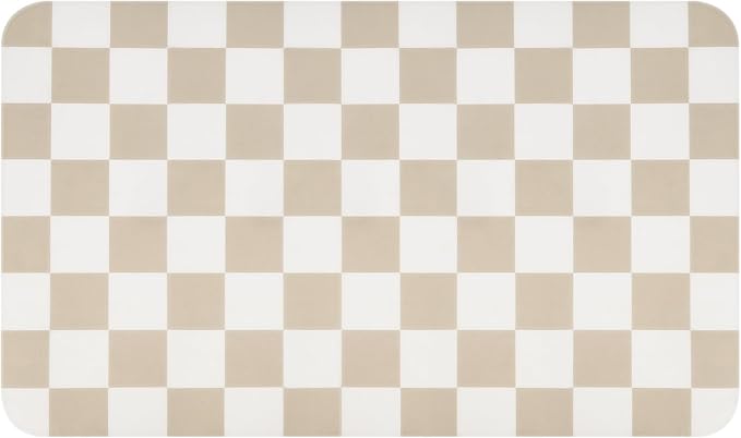 CooRug Checkered Dish Drying Mat, 16" x 24", Beige | Absorbent, Leak-Proof, Non-Slip, Heat Resistant, For Kitchen Counter & Coffee Bar, Eco-friendly Materials, Easy to Clean