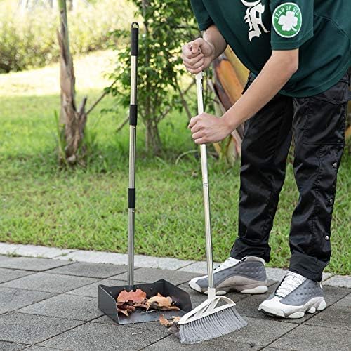 Dust Pan with Long Handle - 39”Heavy Duty Metal Dustpan | Standing Dustpan | Stand Up Dustpan with 3pcs Adjustable Handle,Stainless Steel Dust Pan for Home,Outdoor,Office,No Tool-Snap&Lock in 3 Seconds
