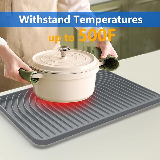 Dish drying mats for kitchen counter,18"×12"Silicone Self-Draining mat | Various sizes and colors,Self-Draining Slope Structure,Enabling faster drying,Heat-Resistant,Easy to clean,Food-grade