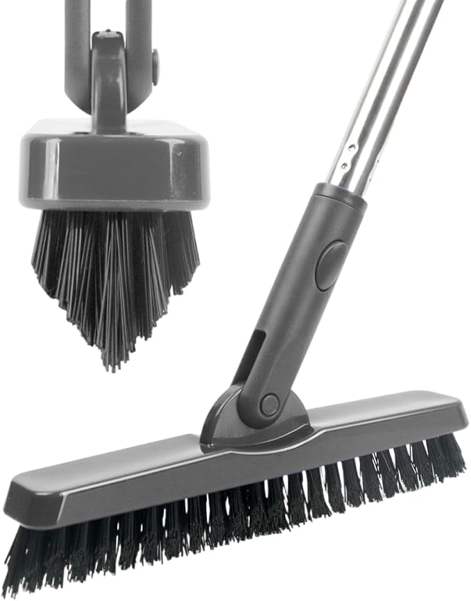 CELOX Grout Brush with Long Handle, 180°Rotation Tile Grout Cleaning Brush, Gray