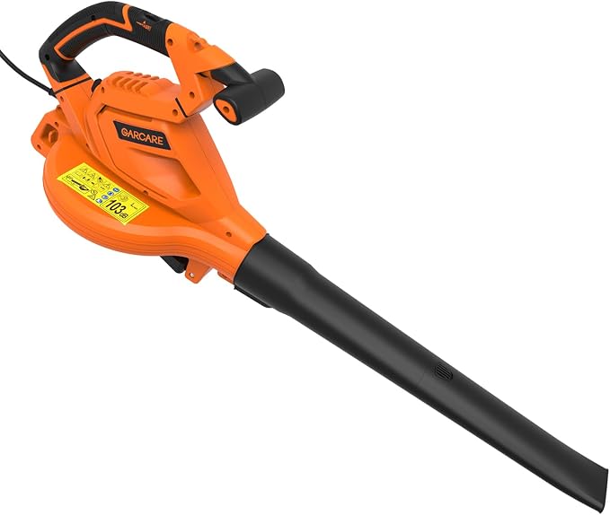 GARCARE 3-in-1 Electric Leaf Blower Vacuum & Mulcher Corded 500 CFM 200 MPH | Corded blower vacuum with collection bag, wheels & shoulder strap. Ideal for lawn, yard & patio leaf cleanup.