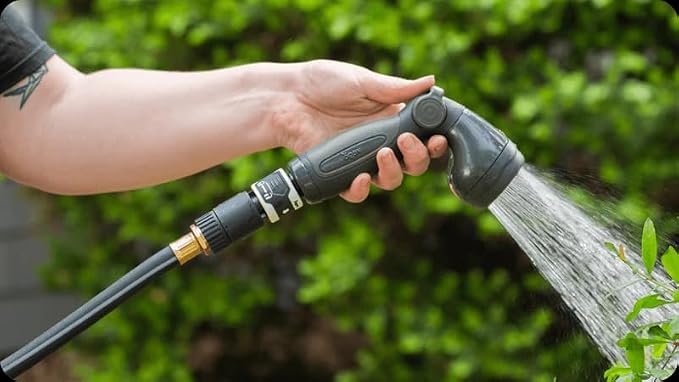 Garden Hose Nozzle - 9 Spray Patterns, Metal, Thumb Control, On/Off Valve, High Pressure Heavy Duty Water Hose Spray Nozzle for Gardening, Lawn Care, and Cleaning Tasks-Tidepool Blue