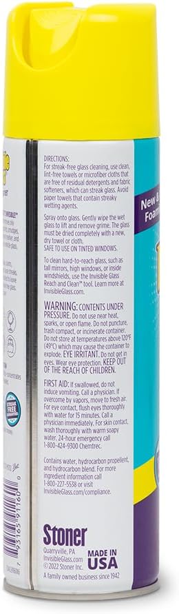 Invisible Glass 91160-3PK Premium Aerosol Glass and Window Foaming Cleaner Spray – Cleans Glass, Windows, Mirrors, Shower Doors, and More – Streak-Free, Ammonia-Free, Tint-Safe – 19 oz (Pack of 3)