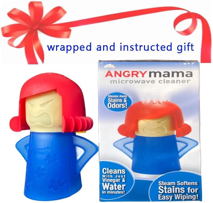 Angry Mama Microwave Cleaner, Reusable Steam Cleaning Tool with Water & Vinegar, Eco-friendly Kitchen Stain Remover Gift