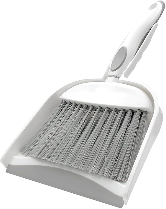 Dust pan, Small Broom and Dustpan Set, Mini Dustpan and Brush Set, Small Hand Broom with Dust Pan for Desk Table Cat Litter - Compact Hand Broom for Kitchen Counter Crumbs, RV Living Essentials (Gray)