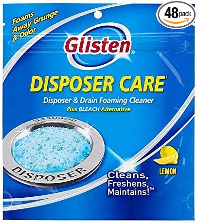 Glisten Garbage Disposer Cleaner and Freshener, Sink Disposal Odor Eliminator with Foaming Action, Lemon Scent, Made in the USA, 4 Packets (Pack of 12)