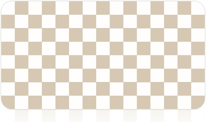 17" x 32" Checkered Dish Drying Mat for Kitchen Counter, Absorbent Coffee Bar Mat for Espresso Machine Coffee Countertops Accessories, Beige