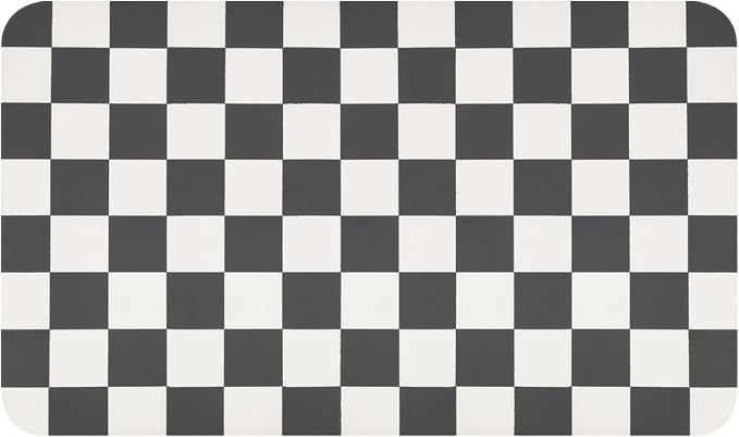 CooRug Checkered Dish Drying Mat, 17" x 32", Black | Absorbent, Leak-Proof, Non-Slip, Heat Resistant, For Kitchen Counter & Coffee Bar, Eco-friendly Materials, Easy to Clean