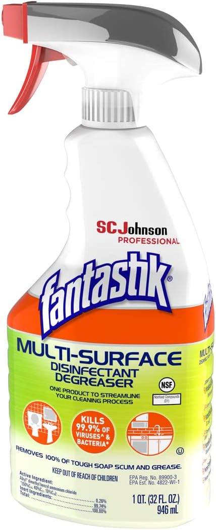 SC Johnson Professional Fantastik Disinfectant Multi-Surface Cleaner Spray Bottle 8, Ounce (Pack of 8), Fresh, 32 Fl Oz