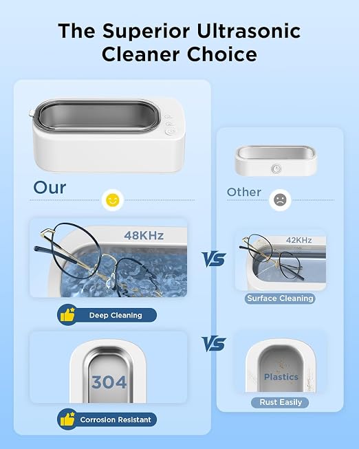 Ultrasonic Jewelry Cleaner Machine: 48KHz Ultra Sonic Cleaner for Jewelry,Eyeglass,Rings,Watch Band,Dentures,with Dual Cleaning Modes,350ML 304 Stainless Steel Tank,Gift for Wife,Mom,Daughter