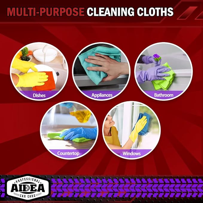 AIDEA Microfiber Cleaning Cloth-50PK, Microfiber Towels for Cars, 12×12" | Premium Wash Cloths, Dusting Cloth Cleaning Rags, Absorbent Towels for SUVs, House, Kitchen, Window, Cleaning Supplies
