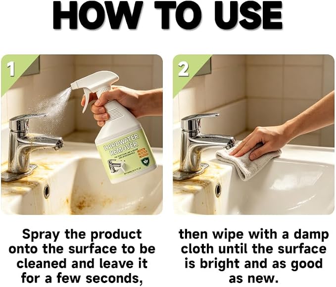 Hard Water Stain Remover, Shower Glass Cleaner Soap Scum Remover, Limescale Buildup Remover All-Purpose Bathroom Cleaner, for Glass, Shower Doors, Tiles, Toilet, Tub, Sink & Water Pipes (1PC)
