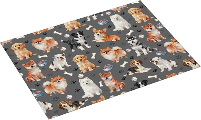 Cute Puppy Dog Dish Drying Mat for Kitchen Counter Cute Kitchen Dish Mat Microfiber Kitchen Countertop Absorbent Reversible Drainer Rack Pad