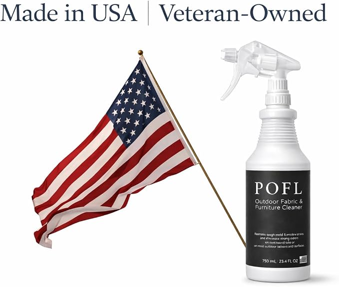 POFL Outdoor Fabric & Furniture Cleaner – Mold & Mildew Stain Remover for Patio Cushions, Sling Seating, Mesh, Canvas Awnings, Vinyl Fencing & Outdoor Surfaces – 25.36 fl oz