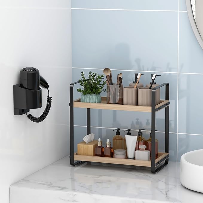 HNRLOY Bathroom Counter Organizer,Bathroom Countertop Organizer,Counter Shelf,Countertop Storage,Organization and Storage,Makeup Shelf,Sink Caddy(Burlywood 2 Tier)