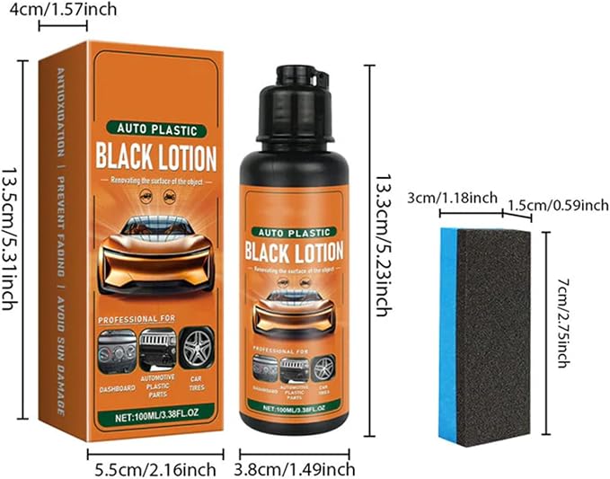Auto Plastic Restorer Kit 100ml, Black Lotion for Dashboard Door Panel Bumper Tire Trim, Fast Drying Long Lasting Coating with Sponge (1PC+1*Sponge)