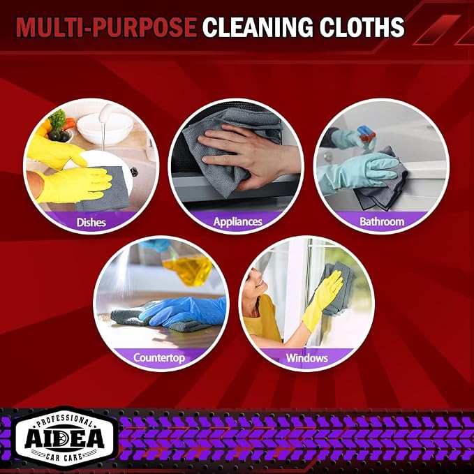 AIDEA Microfiber Cleaning Cloth Grey, 800PK, Microfiber Towels for Cars, Shop Towels Cleaning Rags, Premium Wash Cloths, Absorbent Towel for SUVs, House, Kitchen, Commercial, Cleaning Supplies 12×12"