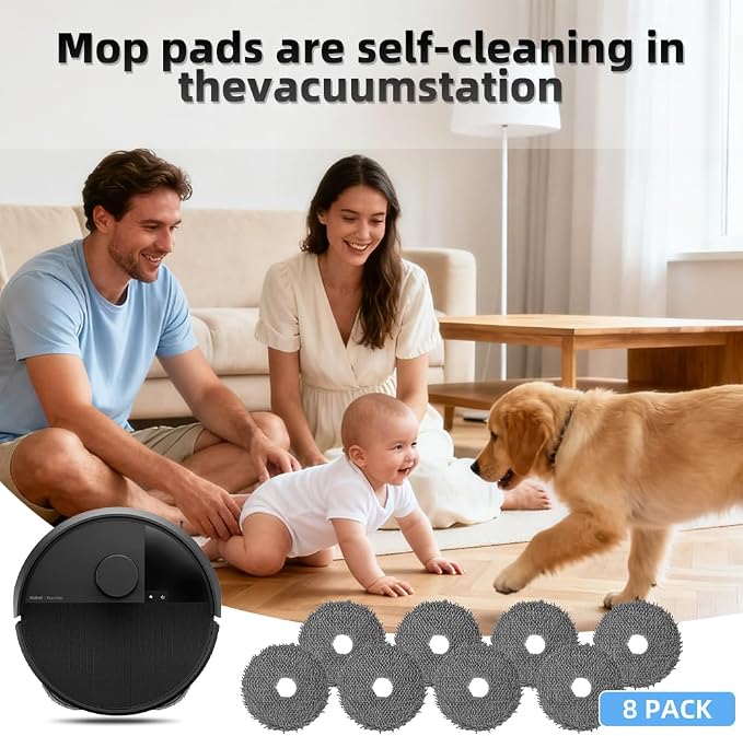 8 Pack Mop Pads for iRobot Roomba Plus 405 Combo/505 Combo Robot Vacuum Cleaner, Spin Cleaning Pads Replacement Parts Accessories Set