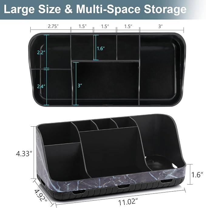 GFWARE Marble Black Toothbrush Holders for Bathrooms - Detachable 7 Slots Bathroom Organizer Countertop Matte Black Electric Toothbrush and Toothpaste Holder for Bathroom Counter Vanity Sink Storage