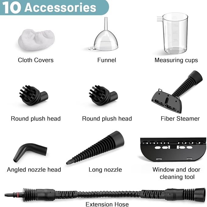 Handheld Steam Cleaner, 221°F Steamer with 10 Accessories | Heats in 3 Mins Safety Lock For Oven, Slate Tile,Upholstery Furniture, Windows Kitchen&Bathroom