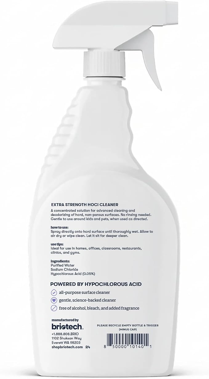 BRIOTECH Extra Strength HOCl Cleaner, 500 PPM Hypochlorous Acid Concentrate, ULV Foggers & Humidifiers, Professional Deodorizer for Dental, Offices, Schools, Homes, Peroxide Free, 32 fl oz