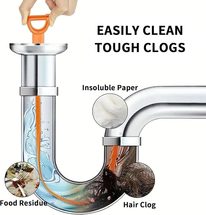 Drain Snake Clog Remover:3 Pcs Hair Clog Auger, 25 Inch Drain Cleaner Tool Suitable for Dredging Clogged Pipes, Sink, Shower Drains(Orange)