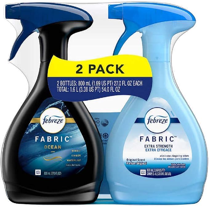 Febreze Fabric Refresher, Odor Eliminator Extra Strength + Fabric Ocean Scent Waterlily Ginger Hinoki, 2 Pack (27 OZ Each) - Brand : Febreze