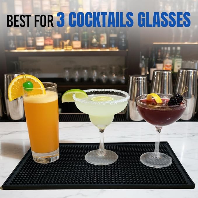 Standard Rubber Bar Mat for Countertop 12"x6", Non-Slip & Spill Protection, Ideal for Bartending, Coffe Station, Cocktail Mixing & Dish Drying, Kitchen & Restaurants (Black, Pack of 1)