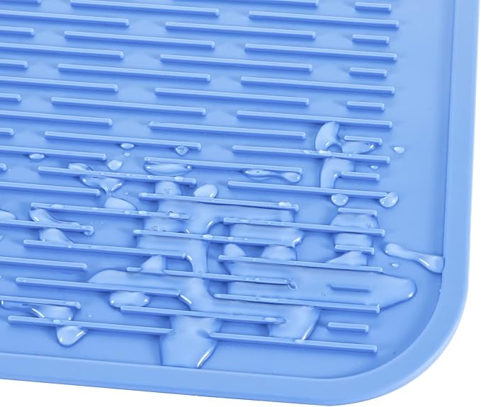 MicoYang Silicone Dish Drying Mat for Multiple Usage,Easy clean,Eco-friendly,Heat-resistant Silicone Mat for Kitchen Counter or Sink,Refrigerator or Drawer Liner Lichen BlueL 4XL 32 inches x 18 inches