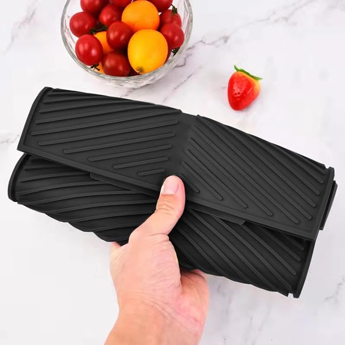 Dish Drying Mat for Kitchen Counter, Silicone Large Dish Drying Pad, Easy Clean Non-slipping Heat Resistant Dish Rack Mat, Foldable Dish Drain Mat, 17'' x 13'', Black