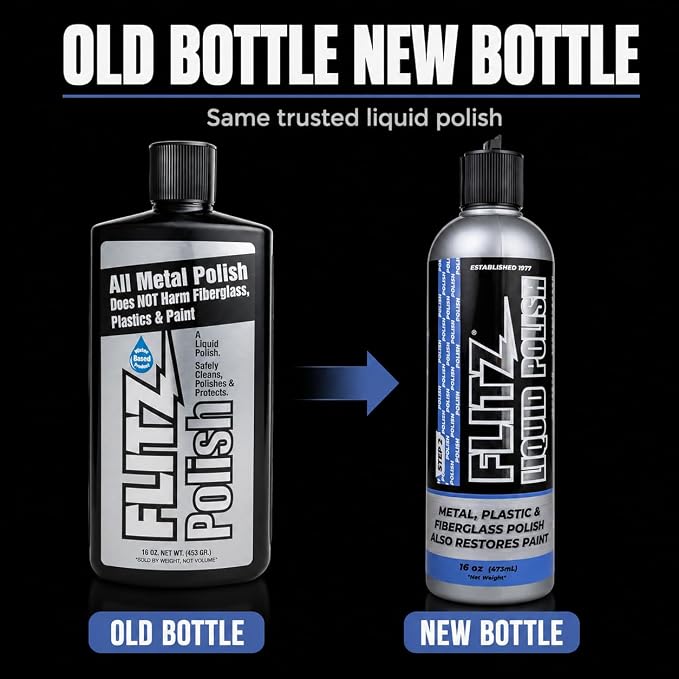 Flitz Multi Purpose Metal Polish Liquid - 16oz Bottle of USA-Made Tarnish Remover - For Aluminum, Chrome, Brass, Nickel, Silver - Non-Abrasive Metal Cleaner and Polish, Restorer (6 Pack)