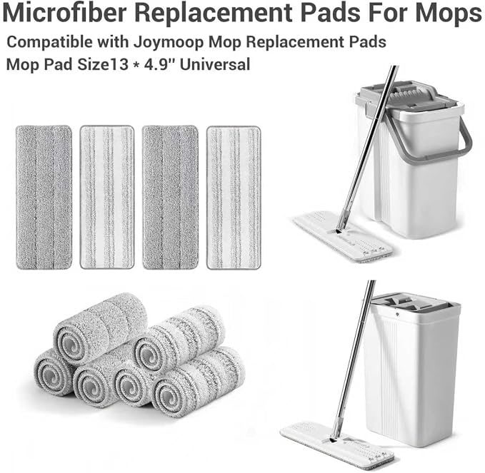 10 Pack Mop Replacement Pads for Joymoop, 13 x 4.9 in Refills | Washable, reusable microfiber pads fit most 11-13-inch flat mops and deliver strong absorption for wet or dry floor cleaning