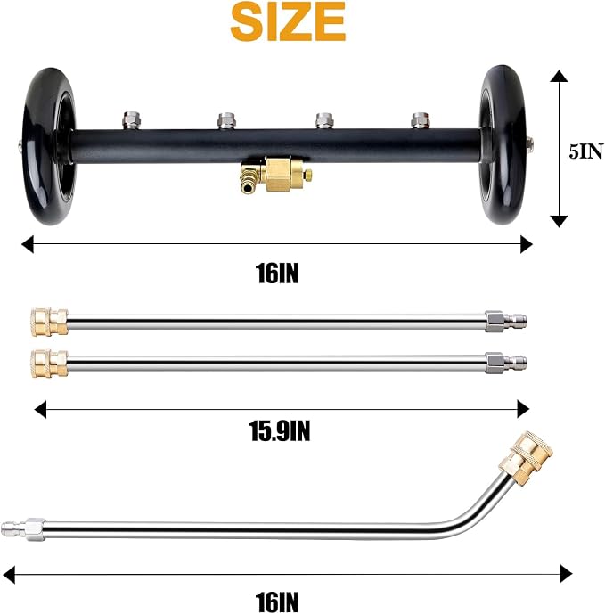 EVEAGE 2-in-1 Undercarriage Pressure Washer Attachment, 16" Power Washer Undercarriage Cleaner, Under Car Wash with Extension Wands Wash Mitt, Reversible Pressure Washer Broom Attachment, Black