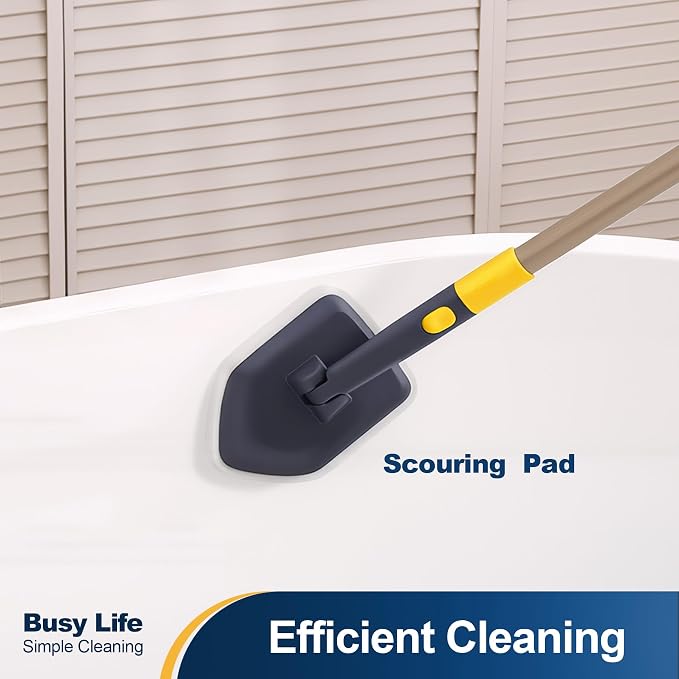 Yocada Tub Tile Scrubber Brush 2 in 1 Cleaning Brush 4*Scouring Pads 58.2" | Adjustable Telescopic Pole Stiff Bristles for Cleaning Bathroom Kitchen Toilet Wall Tub Tile Sink Non Scratch