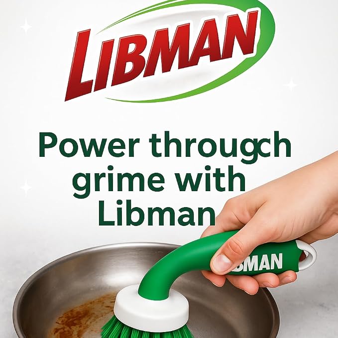 Libman Curved Kitchen Brush, Cleaning Scrub Brushes, Ergonomic Dish Scrubber Cleaner 3 PK