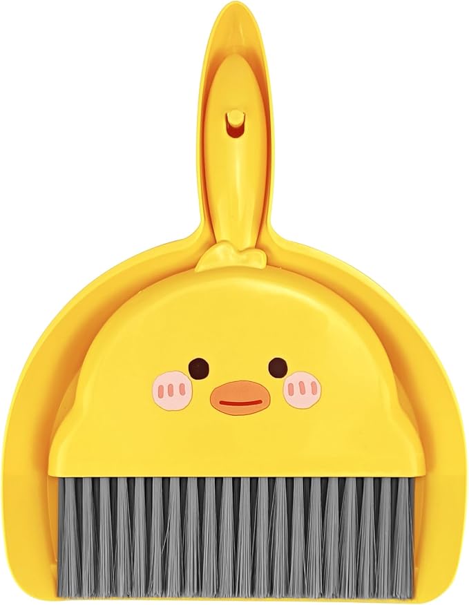 Small Broom and Dustpan Set,1pc Dust Pan and Brush Set,Cute Little Yellow Hand Mini Broom and Dustpan Set,Small dust pan Mini for Tabletop Debris,Keyboards&Clean Pet Cages Guinea Pig Cage(Chick)