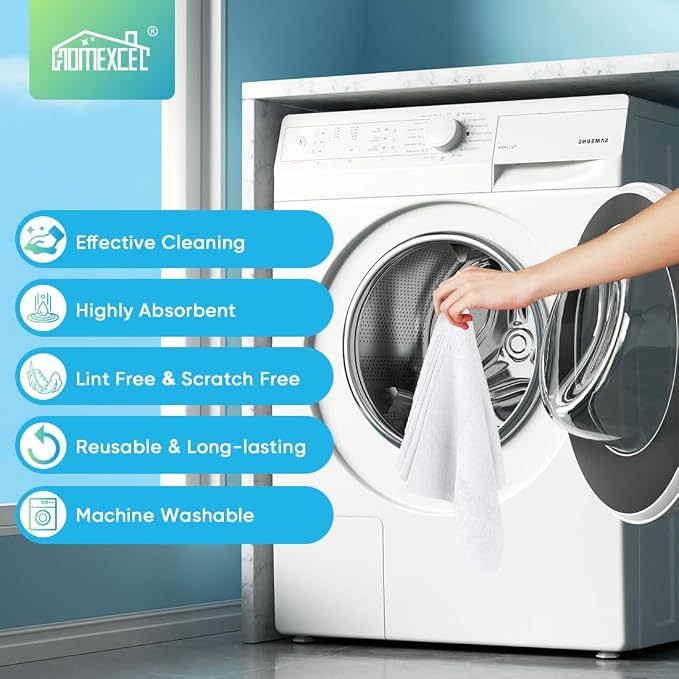 HOMEXCEL White Microfiber Cleaning Cloths, 10 Pack Microfiber Towels for Cars, Lint & Scratch-Free Cleaning Rags for House, Kitchen and Car 11.5 x 11.5 inch