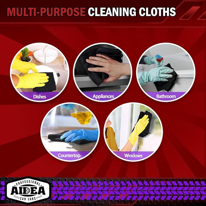 AIDEA Microfiber Cleaning Cloth Black 5PK, Microfiber Towels for Cars, Premium Car Cloths, Dusting Cloth Lint Free Cleaning Rags for SUVs, House, Kitchen, Window, Workshops,12×12"