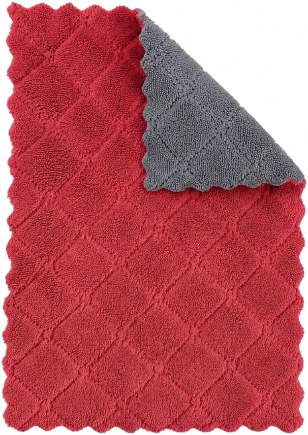 Cleaning Cloth for Kitchen (Pack of 1) | Ultra Soft Absorbent Dish Cleaning Towel | Dual Texture Reusable Cloth for Utensils, Countertops & Glass | Streak-Free & Quick Dry (Red)