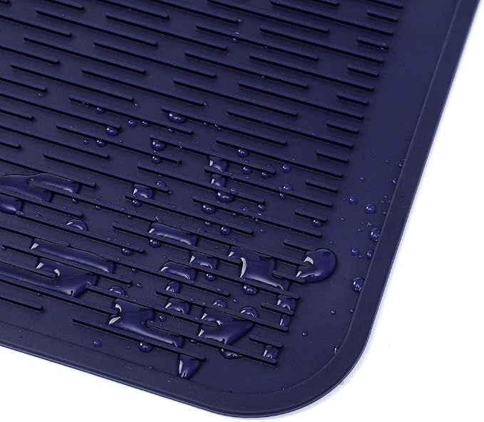 MicoYang Silicone Dish Drying Mat for Multiple Usage,Easy clean,Eco-friendly,Heat-resistant Silicone Mat for Kitchen Counter or Sink,Refrigerator or Drawer Liner Navy Blue XL 18 inches x 16 inches