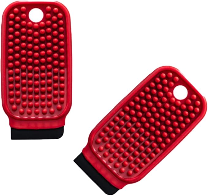 FlexiClean 3-in-1 Silicone Dish Sponge - BPA-Free Food-Grade Cleaning Brush with Dual-Sided Scrubber & Scraper, Hanging Hole Fast-Dry Reusable for Dishes/Fruits/Vegetables (Red 2PCS)
