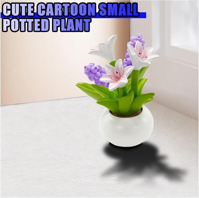Mini Flower Car Dashboard Decoration - Cute Potted Plant Resin Figurines Car Desk Center Console Decoration - Aesthetic Auto Interior Ornament Accessories Funny Presents for Women (Lily)