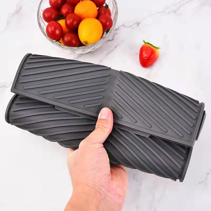 Dish Drying Mat for Kitchen Counter, Silicone Large Dish Drying Pad, Easy Clean Non-slipping Heat Resistant Dish Rack Mat, Foldable Dish Drain Mat, 17'' x 13'', Gray