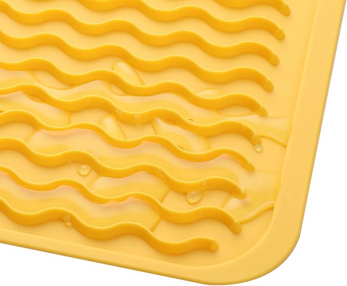 MicoYang Silicone Dish Drying Mat — Quick-Dry Ridges Counter & Sink Pad, Heat-Resistant Trivet to 450°F, Non-Slip & Dishwasher Safe, Roll-Up Storage, 18 Colors & 9 Sizes (Yellow, 16"×12")