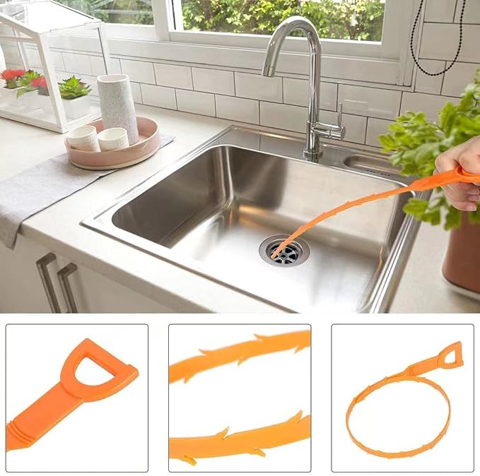 5 Pack 25inch Drain clog remover, Snake Drain Cleaner Hair Clog Remover tool, Shower kitchen sinks and bathtubs, sink snake, hair toilets sewer pipe cleaning tools.