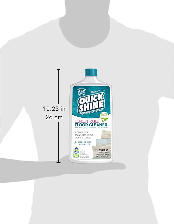 Quick Shine Multi Surface Concentrated Floor Cleaner 27oz Use on Hardwood, Laminate, Luxury Vinyl Plank LVT, Tile & Stone Dirt Dissolving & Powerful Cleaning Makes 27 Gallons | Makes up to 6 Gallons, Refreshing Essence, pH Neutral, No Rinse, PFAS & Amm...
